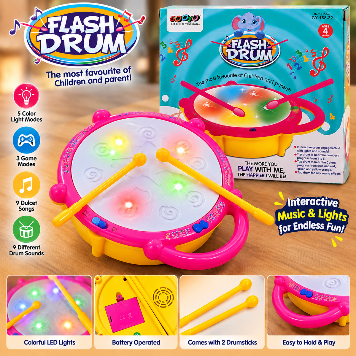 Drum set with sticks with sound and music!😍