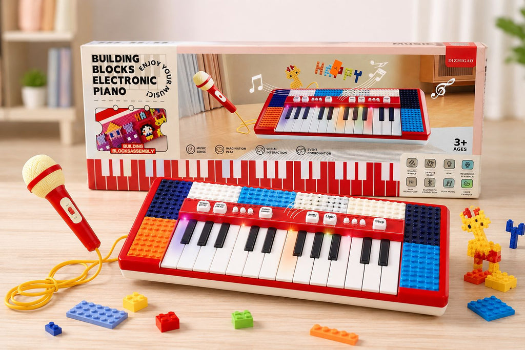 Building block Piano With music and attached microphone